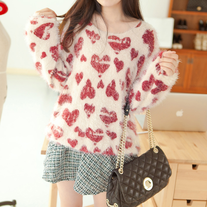 New arrival 2013 spring size heart pullover sweater loose basic sweater P6