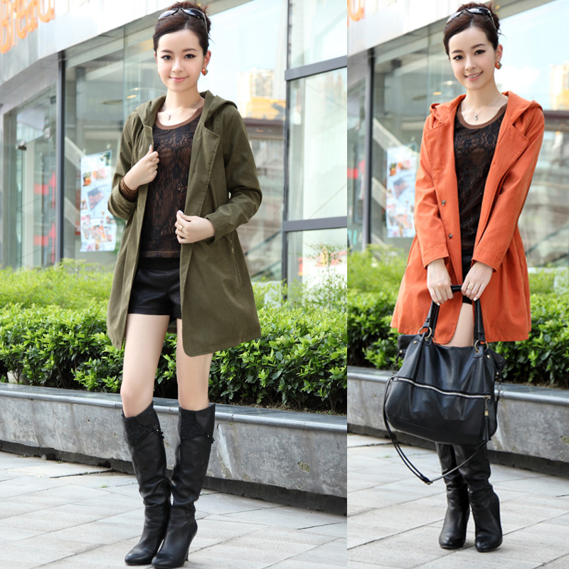 New arrival 2013 spring women's casual with a hood trench medium-long a-82p105