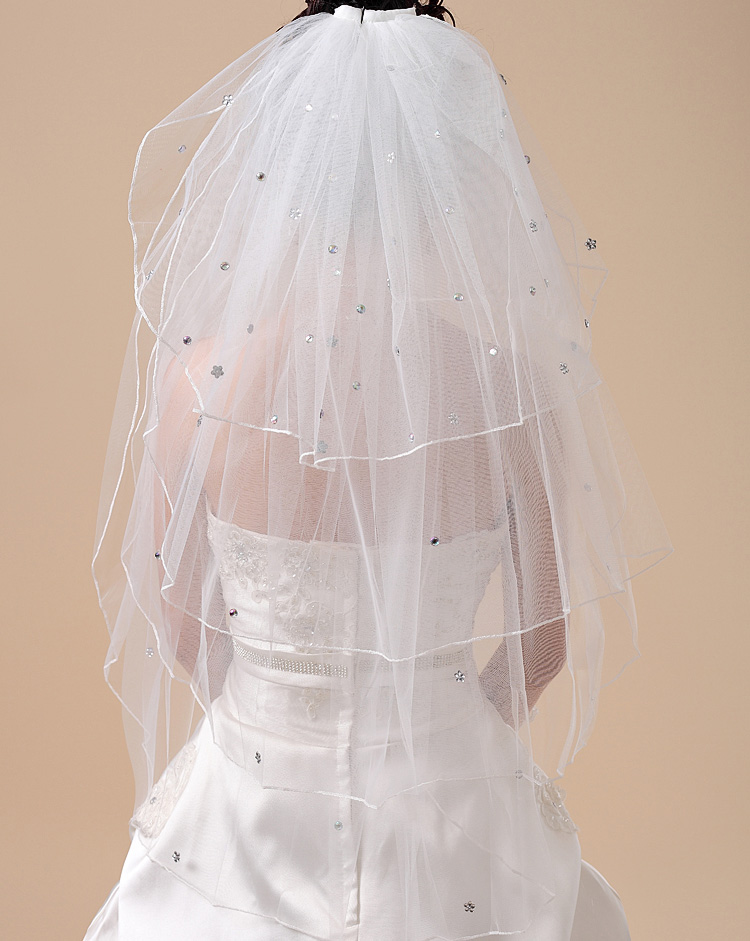 New arrival 2013 white paillette long veil top quality multi-layer wedding dress formal dress