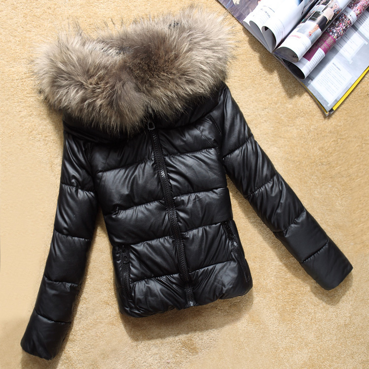 New arrival 2013 winter women's small leather clothing outerwear cotton-padded jacket fur collar slim fashion stand collar