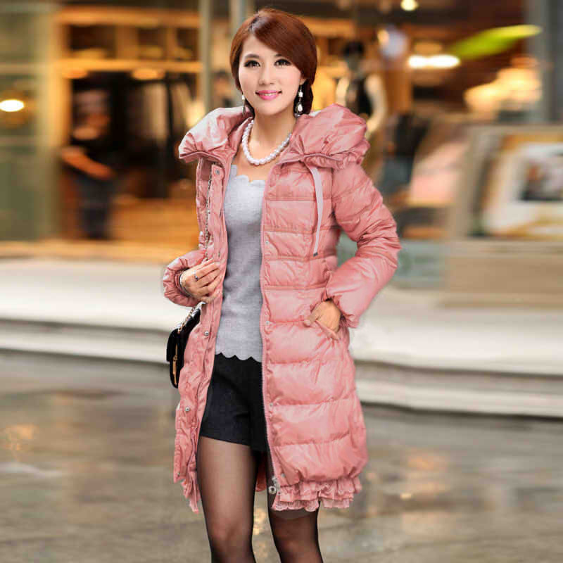 New arrival 2013 women's gentlewomen slim ochre red lantern sleeve long design coat medium-long down laciness