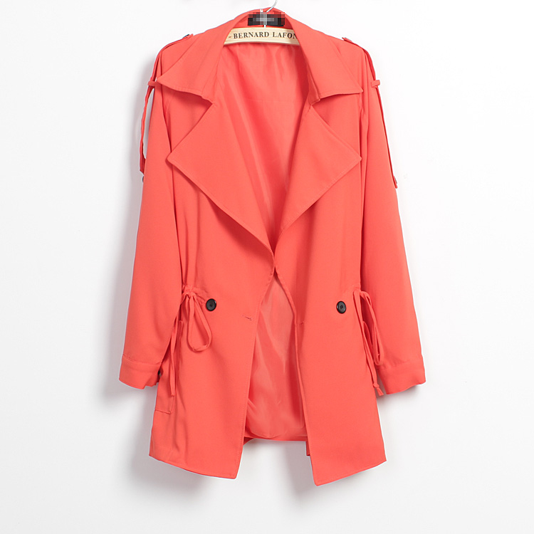 New arrival 2013 women's spring fashion ol suit collar loose solid color chiffon medium-long trench female outerwear w810