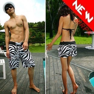 New arrival 2013 zebra print slim lovers beach pants shorts casual pants shorts  Couple full set of