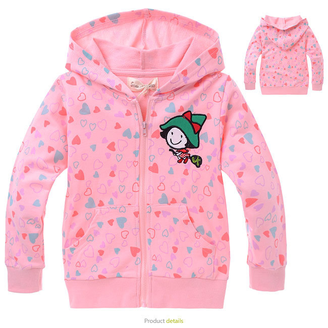 New arrival 5pcs/lot 2013 girls cute printing love hooded coat outerwears children spring jackets kids Casual wear free shipping