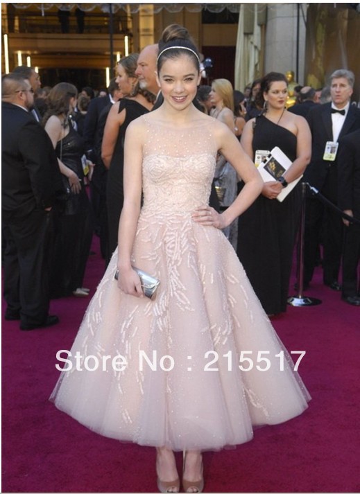 New Arrival !A-line beaded pearls ankle-length tulle ball gown beaded custom-made celebrity prom dress