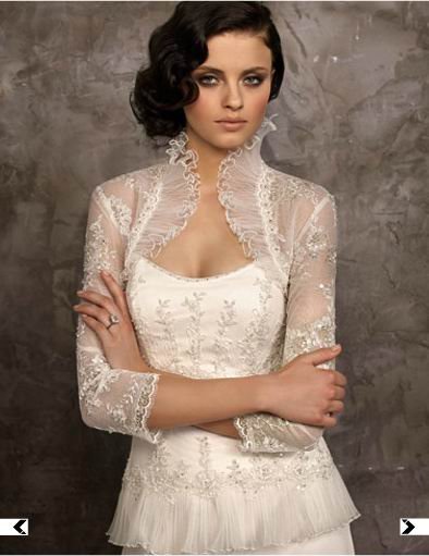 New arrival!A-line half sleeves lace and tulle custom-made wedding jacket