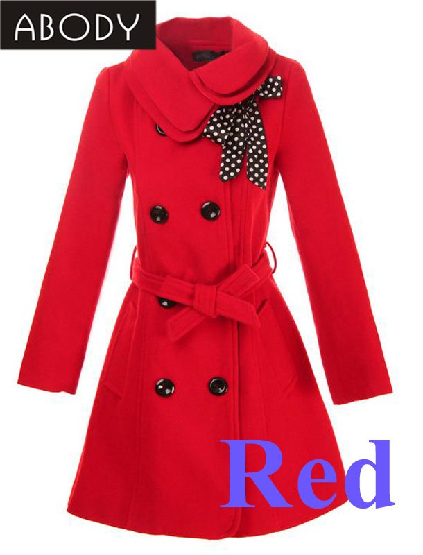 New Arrival !!  ABODY  Fashion Women's Trench Coat Lady Winter Coat Outerwear Double Breasted Red ,Free Shipping