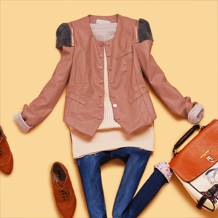 New arrival Ah4-4 spring 2013 women's long-sleeve slim motorcycle jacket PU clothing outerwear small jacket