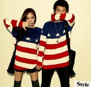 New arrival american flag sweater red stripe loose o-neck Pullovers
