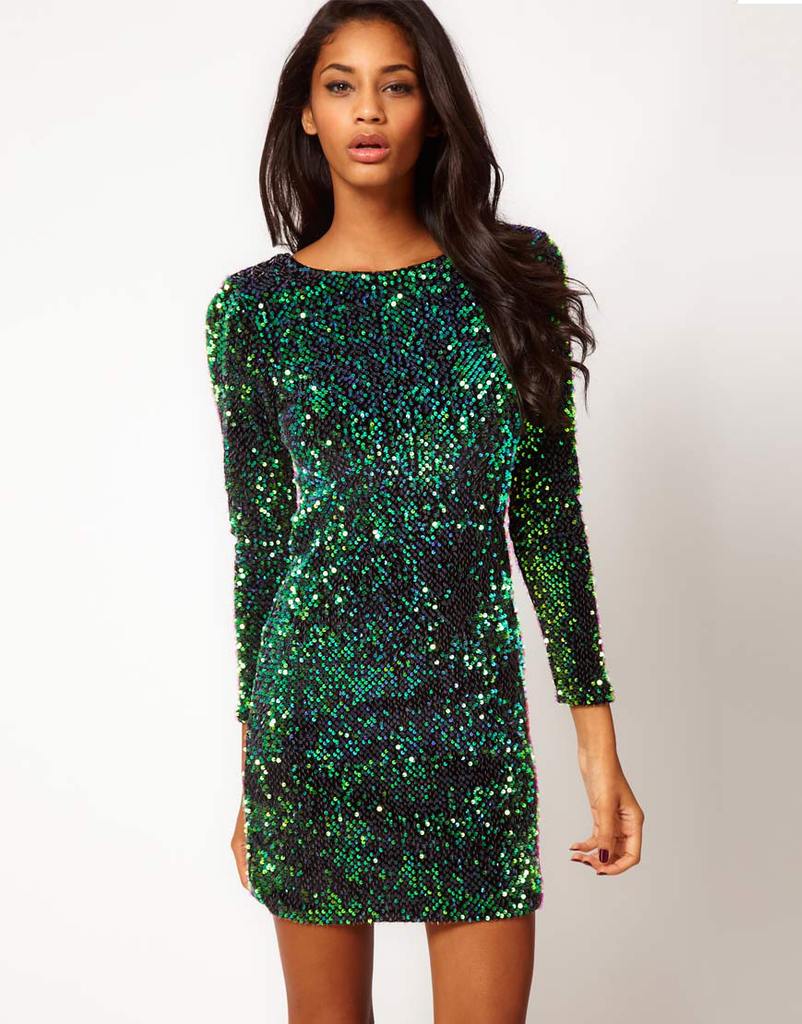 New arrival ASOS Genuine Motel Gabby Iridescent Sequin Dress, Green BLING BLING Metallic Paillette Plunge Back Sexy Club Wear