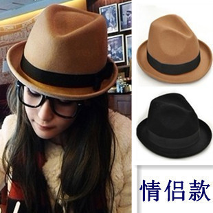 New arrival autumn and winter camel roll-up hem roll up hem small fedoras hat female