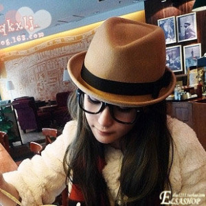 New arrival autumn and winter camel roll-up hem roll up hem small fedoras hat female