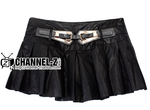 New arrival   autumn and winter fashion vintage lotus leaf pleated high waist leather skirt short skirt bust skirt pants skorts