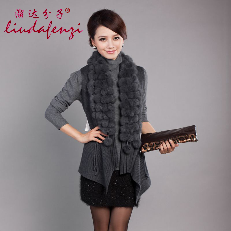 New arrival autumn and winter thermal knitted rex rabbit hair ball fur cashmere sweater vest