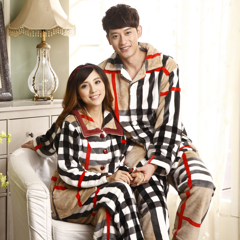 New arrival autumn and winter thickening coral fleece sleepwear male Women lovers set lounge