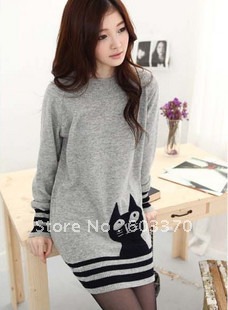 new arrival autumn and winter women o-neck loose cat sweater