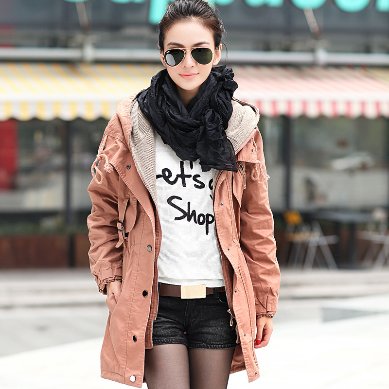 New arrival autumn drawstring slim fashionable casual cotton trench