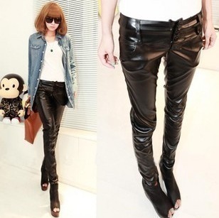 New arrival autumn fashion PU trousers slim female leather pants fashion all-match skinny pants legging