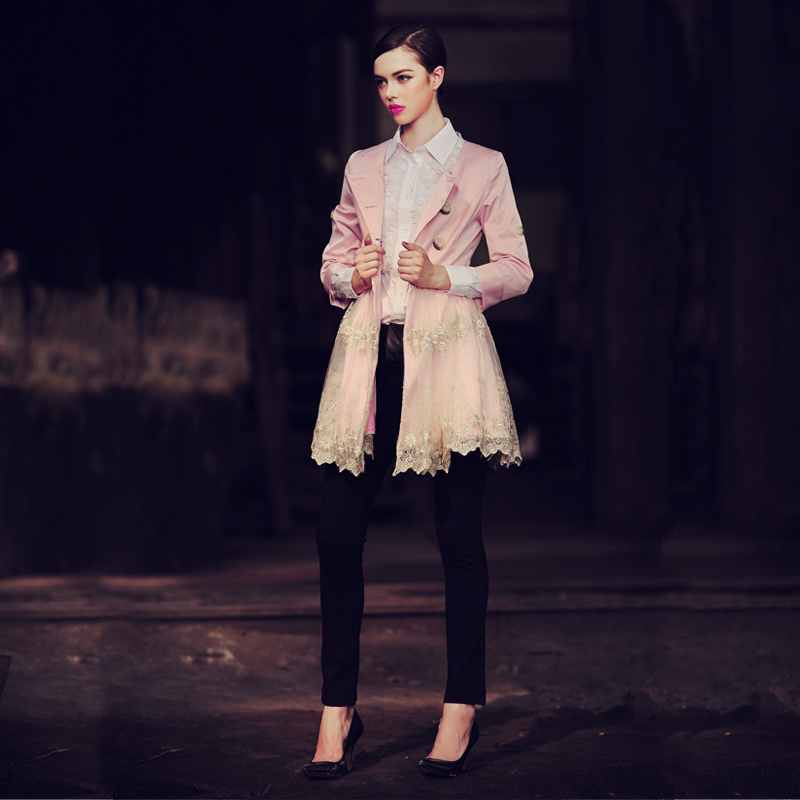 new arrival autumn luxury lace patchwork sweep senior outerwear trench female