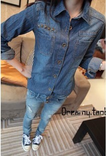 New arrival autumn outerwear rivet denim shirt female slim fashion long-sleeve shirt