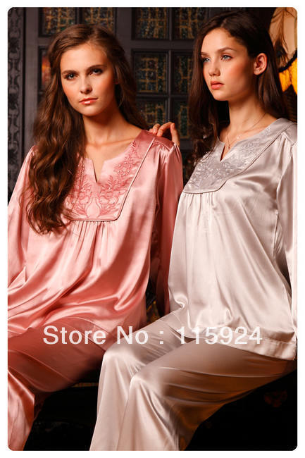 New arrival autumn silk women's sleepwear , women nightgown ,women pajama sets, retail/wholesale size M L XL 7501