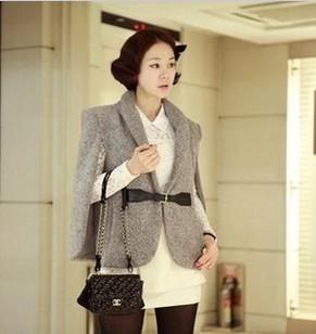New arrival autumn small cape cloak woolen leather buckle on the small suit jacket 9217