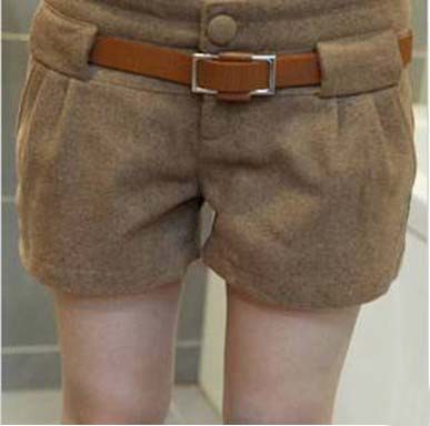 New Arrival Autumn/Winter Shorts Women Solid S to XL Worsted Belt Fashion Lower Garment Gray/Black/Khaki Boots Pants