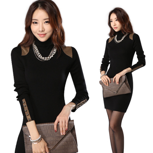 new arrival autumna& winter  fashionTurtleneck long design sweater long-sleeve slim over hip basic shirt sweater dressWYL44