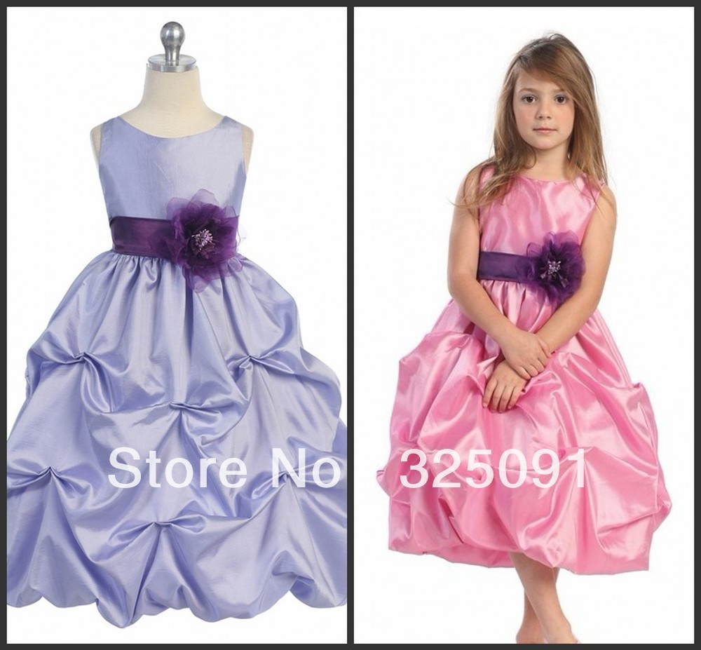 New Arrival Ball Gowns Two Shoulder Flower Girl Dresses Scalloped Ruffle Hand Flower Ankle Length Fomal / Wedding Party Gowns