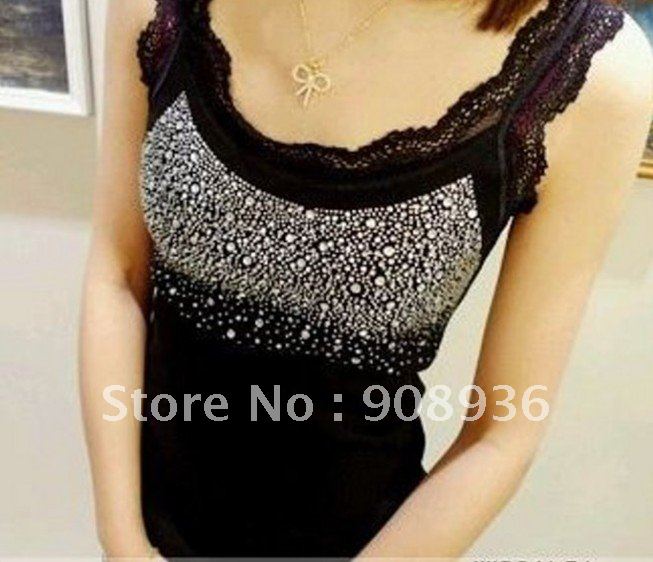 new arrival! Beautiful charm vest  Women Cotton Blend  Shirt Hollow-out  Waistcoat Camisole lace  artificial diamond