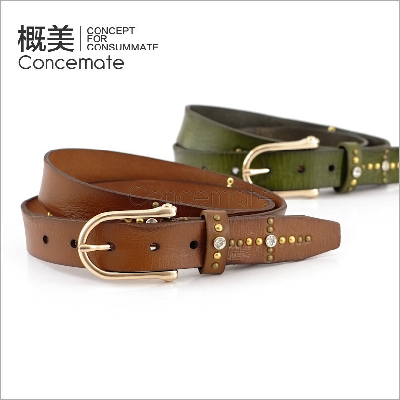 New arrival beautiful rivet rhinestone decoration first layer of cowhide women's strap genuine leather casual belt