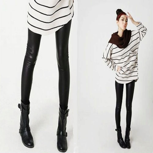 New arrival beaver matte velvet faux leather ankle length trousers thickening plus velvet legging Women faux leather tights