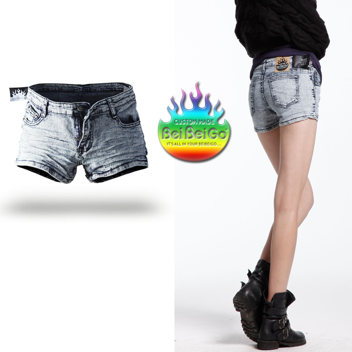 New Arrival Beibeigo 2012 bag pp pleated vintage white elastic slim denim shorts free shipping wholesale