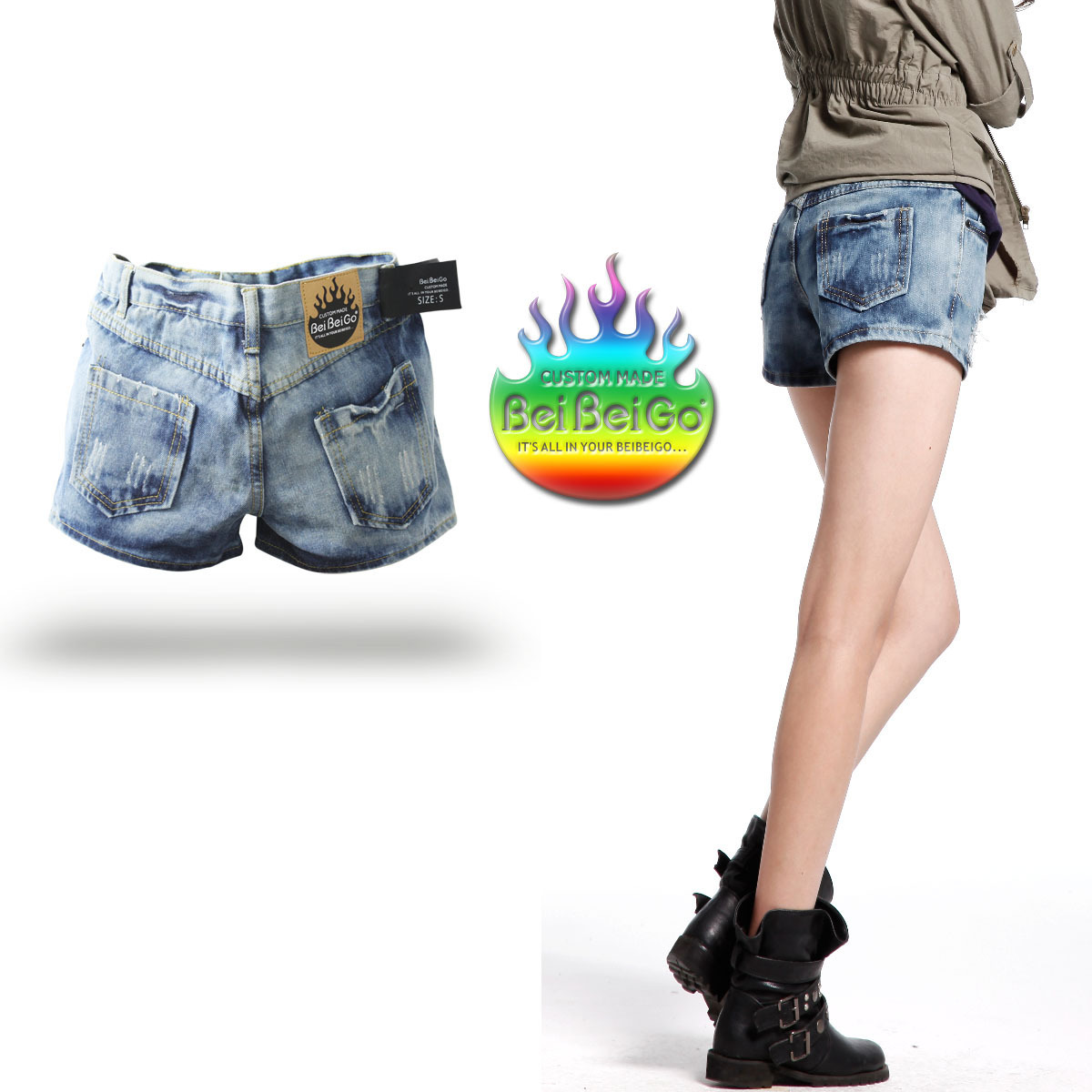 New Arrival Beibeigo casual 2012 spring new arrival all-match denim shorts boot cut jeans women's free shipping wholesale