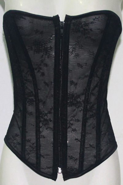 New arrival black overbust corset  sexy lingerie with zipper high quality Free shipping - AB602A