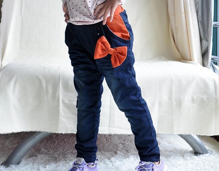 New arrival Bowtie children girl kids JEANS pants trousers 3-7years 100%COTTON Soft Comfortable Best gifts