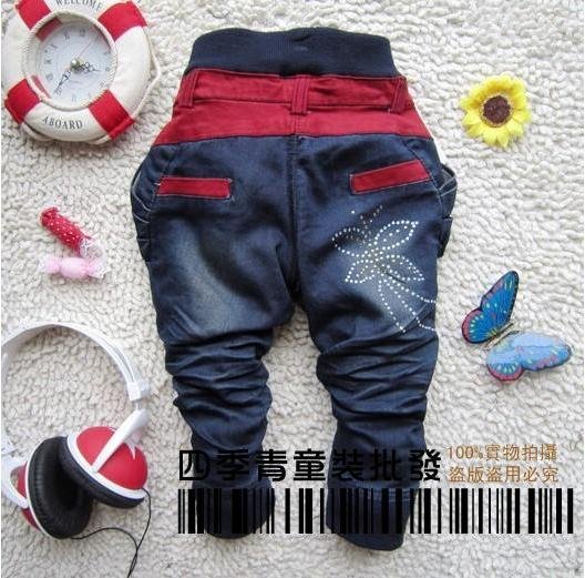 New arrival Butterfly Crystal children girls JEANS pants trousers 3-6years 100%COTTON Cute Best gifts