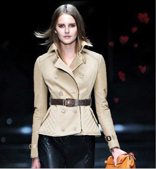 New arrival button turn-down collar slim waist double breasted slim short design trench belt / Freeshipping ~