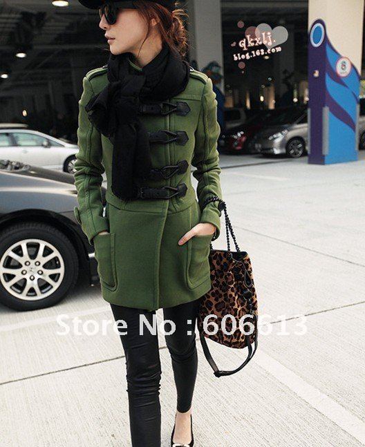 New Arrival!Celebrity Lady's Trench Coat ,Fashion Fuax Leather Double-breasted Military Style Army Green Overcoat,Outerwear