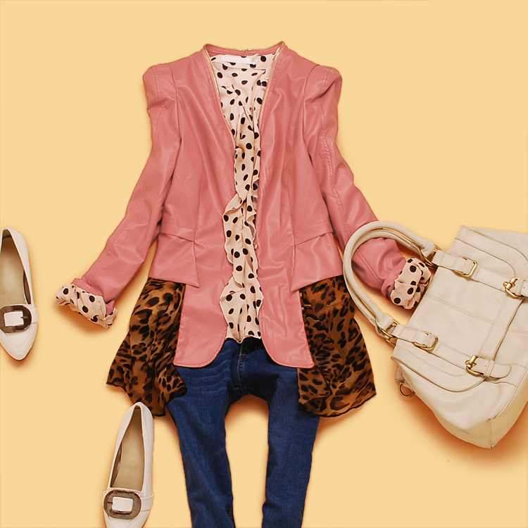 New arrival Cg1-3 spring 2013 fashion women's leopard print long-sleeve water wash PU clothing outerwear