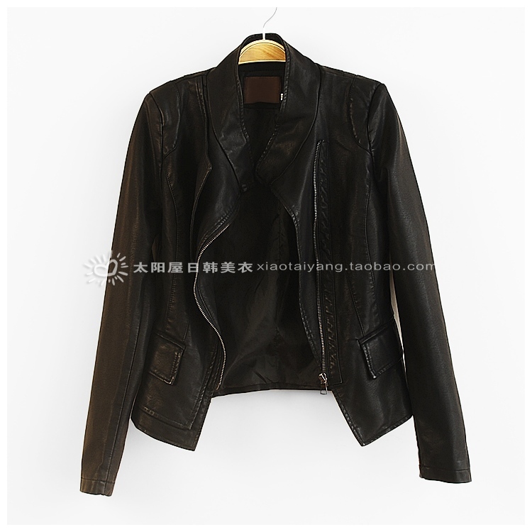 New arrival Ch4-3 spring women's motorcycle oblique zipper long-sleeve PU clothing coat 83208
