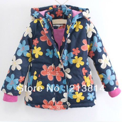 New arrival Children cotton-padded clothes, girls floral fleece coat, children color large flowers padded