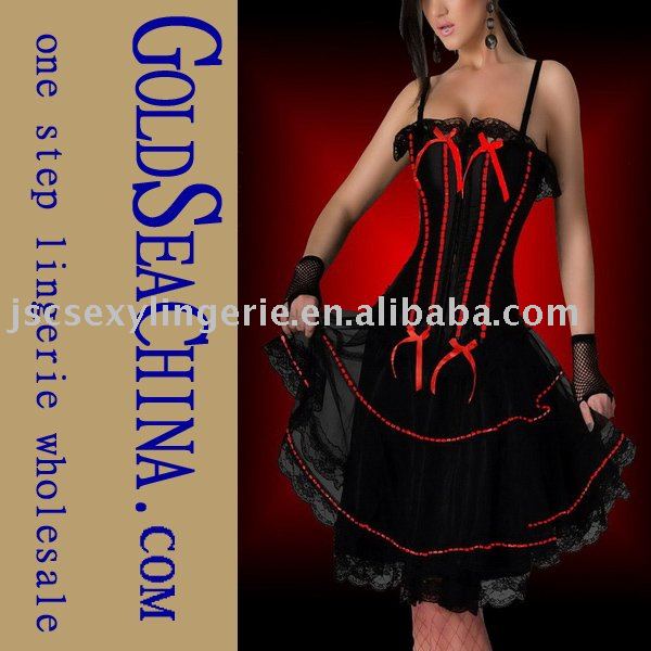 NEW Arrival!!!Corsets Women with skirt Elegant Pub Wear strap corsets and bustiers black/red skirt