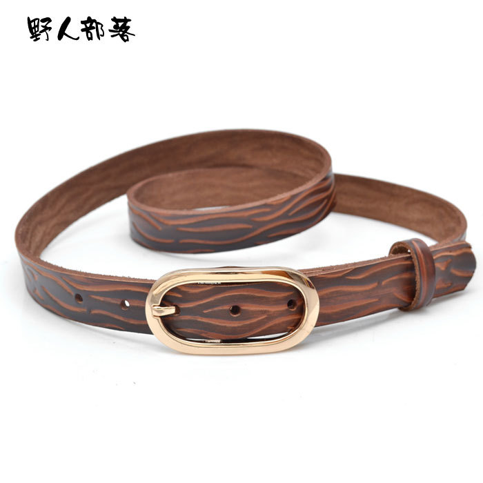 New arrival cowhide women's fine cowhide genuine leather print casual fashion thin belt strap belt 6334