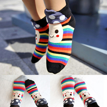 new arrival cute  roll up hem mushroom socks smiley cartoon cotton socks