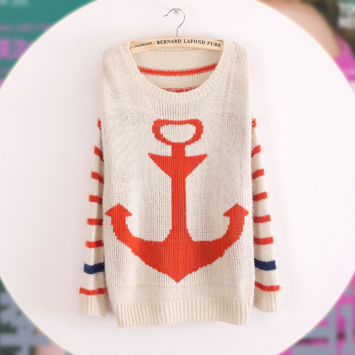 New arrival d77 autumn and winter 2012 women's stripe cat plus size loose pullover sweater outerwear female