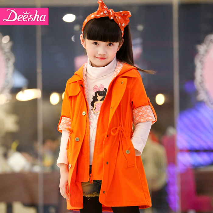 New arrival DEESHA spring children's child clothing sweet casual medium-long trench casual outerwear trench 1312012