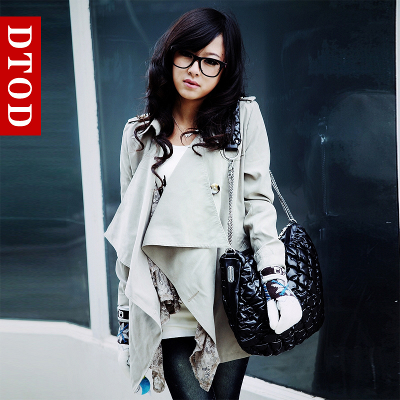 New arrival Dtod 2012 autumn and winter new arrival turn-down collar irregular lace thin trench outerwear overcoat