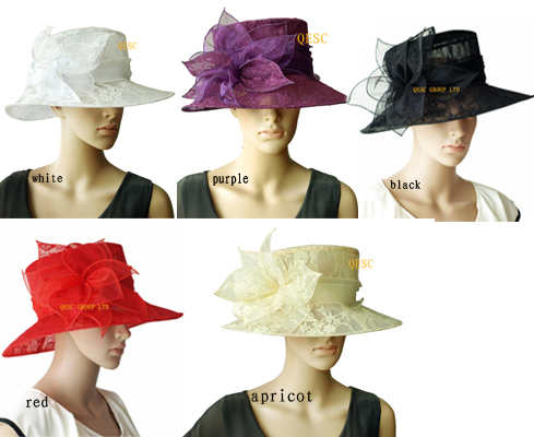 NEW ARRIVAL Elegant dressy organza hat /bridal hats covered lace with leaf flower for wedding/races/party/church.3 colors