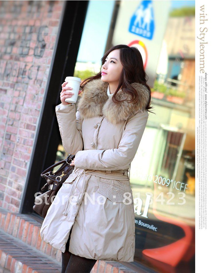 New Arrival Europe style Down Coat Real Fur  Collar Winter Warm Long lady  coat XS/S/M/L/XL  freeshipping via DHL S/M/L/XL